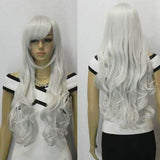 AGPTEK 33 Inch Heat Resistant Curly Wavy Long Silver Hair Wig