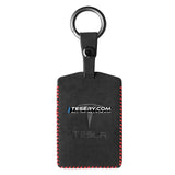 Alcantara Key Card Holder for Model 3/Y | Italian Material | Hook & Keychain | White Stitching