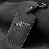 Alcantara Key Card Holder for Model 3/Y | Italian Material | Hook & Keychain | White Stitching