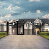 [12-18FT] Heavy-Duty Vienna-Style Steel Dual-Swing Driveway Gate With Built-In Pedestrian Door (SAK75103)