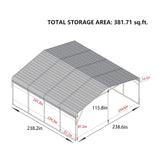 [20X20FT] Alora Heavy-Duty Extra-Large 2 Car Metal Carport Kit For Cars, Boats, And Trucks (SAK46135)