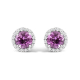 10K White Gold Purple Amethyst and 3/8 Cttw Diamond Halo Jewelry Set (Earrings, Pendant & Ring)