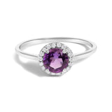 10K White Gold Purple Amethyst and 3/8 Cttw Diamond Halo Jewelry Set (Earrings, Pendant & Ring)