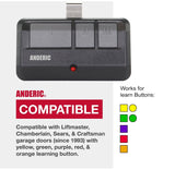 Anderic Substitute for LiftMaster 372LM / 372LMC 2-Button Vizor 315 MHz Garage Door Opener Remote Control [893MAX]