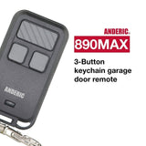Anderic Substitute for Chamberlain 956EVC-P2 3-Button Keychain For all Chamberlain with Learn key Garage Door Opener Remote Control [890MAX]