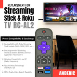 Anderic Substitute for Roku 3 Gaming Streaming Remote Control with Shortcut Keys ROKU3RF [RCGZ1, NO GAME KEYS / HEADPHONE JACK]