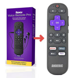 Anderic Substitute for Roku RC-S01R Voice Remote Pro Universal Streaming Remote Control [RCGZ1, NO HEADPHONE JACK, REMOVE FINDER, Rechargeable BATTERY]