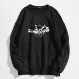 Angel and Letter Graphic Oversized Thermal Sweatshirt
