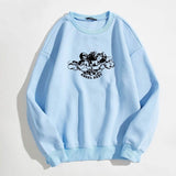 Angel and Letter Graphic Oversized Thermal Sweatshirt