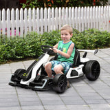 Aosom 24V 7.5 MPH Electric Go Kart with Adjustable Seat, Drifting Car Battery Powered Ride on Toy Outdoor with Slow Start, Button Start, Music, Honking Horn, Lights, for 6-12 Years Old, White