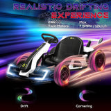 Aosom 24V 7.5 MPH Electric Go Kart with Adjustable Seat, Drifting Car Battery Powered Ride on Toy Outdoor with Slow Start, Button Start, Music, Honking Horn, Lights, for 6-12 Years Old, White