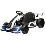 Aosom 24V 7.5 MPH Electric Go Kart with Adjustable Seat, Drifting Car Battery Powered Ride on Toy Outdoor with Slow Start, Button Start, Music, Honking Horn, Lights, for 6-12 Years Old, White