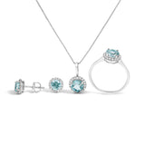 10K White Gold Purple Amethyst and 3/8 Cttw Diamond Halo Jewelry Set (Earrings, Pendant & Ring)