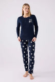 Arnetta Women's Long Sleeve Pajama Set in Navy Blue
