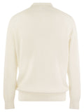 Brunello Cucinelli Men Cotton Rib Knit Polo Shirt With Long Raglan Sleeve