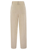 Brunello Cucinelli Women Striped Canvas Trousers In Viscose And Comfort Cotton With Necklace