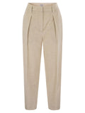 Brunello Cucinelli Women Striped Canvas Trousers In Viscose And Comfort Cotton With Necklace