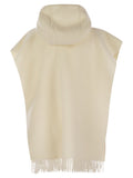 Brunello Cucinelli Women Double Knit Wool And Cashmere Poncho With Hood And Fringes