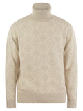 Brunello Cucinelli Men Geometric Jacquard Turtleneck Sweater In Alpaca, Cotton And Wool