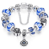 Austrian Crystal And Murano Beads Bracelet With Flower Charm