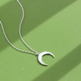 Authentic 925 Sterling Silver Simple Moon Shape Necklace