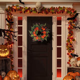 Autumn Wreath with Pumpkin Mixed Leaves Berries Flower Fall