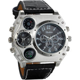 Avaner Mens Big Face Dual Time Zone Leather Strap Sport Watch