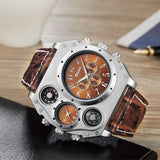 Avaner Mens Big Face Dual Time Zone Leather Strap Sport Watch