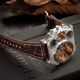 Avaner Mens Big Face Dual Time Zone Leather Strap Sport Watch