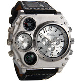 Avaner Mens Big Face Dual Time Zone Leather Strap Sport Watch