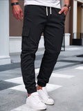 Mens Solid-color Work Pants With Drawstring Elastic Cuffs