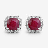 6.12 Carat Dyed Ruby, Ruby and White Topaz .925 Sterling Silver Earrings