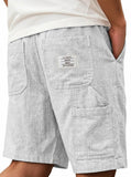 Mens Solid-Color Bamboo-Texture Linen Multi-Pocket Shorts