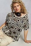 POL Openwork Short Sleeve Crochet Knit Top with Weave Knit Patterns