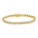 Two-Tone 10K Yellow Gold over .925 Sterling Silver 1.0 Cttw Diamond S-Curve Link Miracle-Set Tennis Bracelet (I-J Color, I3 Clarity) - 7"