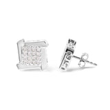 10K White Gold 1/2 Cttw Composite  Princess Diamond Square and Swirl Stud Earrings (I-J Color, I1-I2 Clarity)