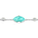 29.70 Carat Genuine Amazonite and White Agate .925 Sterling Silver Bracelet