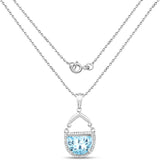 4.08 Carat Genuine Swiss Blue Topaz & White Topaz .925 Sterling Silver Pendant