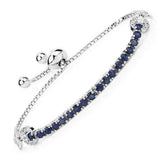 2.41 Carat Genuine Blue Sapphire and White Zircon .925 Sterling Silver Bracelet