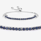 2.41 Carat Genuine Blue Sapphire and White Zircon .925 Sterling Silver Bracelet