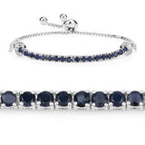 2.41 Carat Genuine Blue Sapphire and White Zircon .925 Sterling Silver Bracelet
