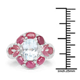 3.54 Carat Genuine Aquamarine, Ruby and White Topaz .925 Sterling Silver Ring