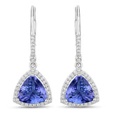 4.61 Carat Genuine Tanzanite and White Diamond 14K White Gold Earrings