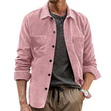 Mens Corduroy Long-Sleeve Casual Pocket Lapel Shirt Jacket