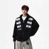 Letter-print Sporty Cardigan Hoodie For Men