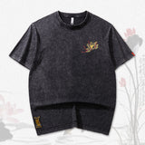 Boys Short Sleeve Couple T-shirt Summer Embroidered Lotus