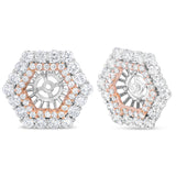 14K Rose and White Gold 1 7/8 Cttw Round Diamond Double Halo Earring Jacket for 6mm Round Studs (G-H Color, VS2-SI1 Clarity)