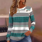 Casual Button Striped Long Sleeve Women's T-shirt