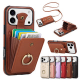 Leather Phone Case With Ring Holder And Card Slot Drop Proof Protective Case