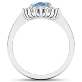 1.24 Carat Genuine Aquamarine and White Diamond 14K White Gold Ring